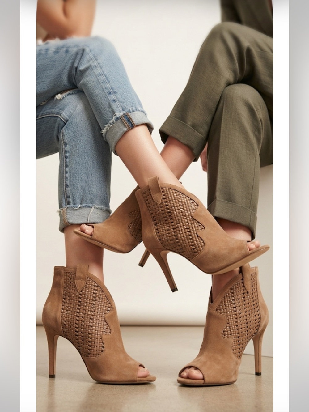 Jessica Simpson Jexell Canyon Tan Leather Open Peep Toe Woven  Stiletto Boot 9.5